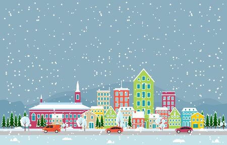Winter Snow in Copenhagen City Cityscape Skyline Landmark Building Illustrationのイラスト素材