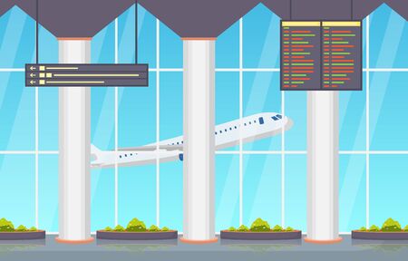 Airport Airplane Terminal Gate Arrival Departure Hall Interior Flat Illustrationのイラスト素材