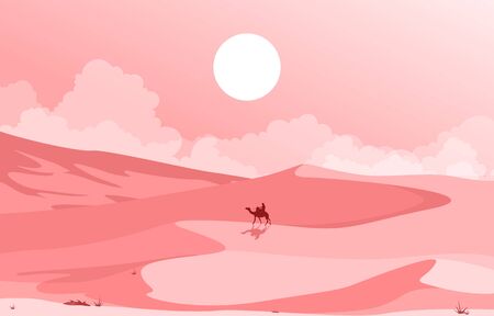 Camel Rider Crossing Vast Desert Hill Arabian Landscape Illustrationのイラスト素材