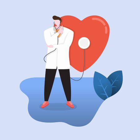 Doctor Provide Counseling Importance of Caring for Heart Health Flat Design Illustrationのイラスト素材