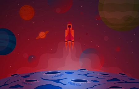 Spaceship Spacecraft Explore Planet Sky Space Science Fiction Fantasy Illustrationのイラスト素材