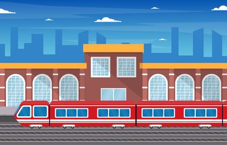 Railway Public Transport Commuter Metro Train Station Flat Illustrationのイラスト素材