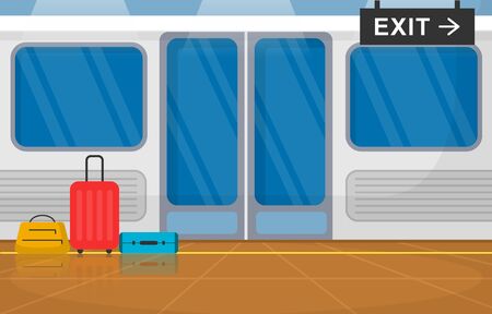 Railway Public Transport Commuter Metro Train Door Flat Illustrationのイラスト素材