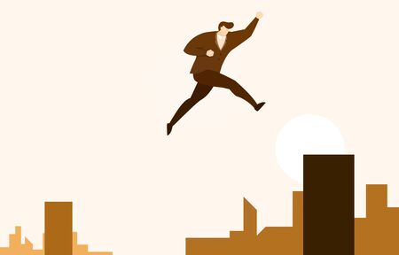 Businessman Jump Long High to Next Level Up for Success Vector Illustrationのイラスト素材