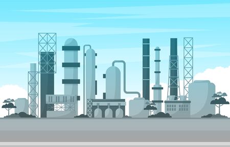 Industrial Factory Concept Manufacturing Building Facilities Area Landscape Flat Illustrationのイラスト素材