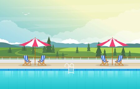 Water Outdoor Swimming Pool Hotel Nature Relax View Illustrationのイラスト素材