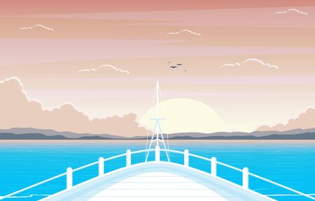 Sunset Sunrise Sea Ocean Landscape View on Cruise Ship Deck Illustrationのイラスト素材