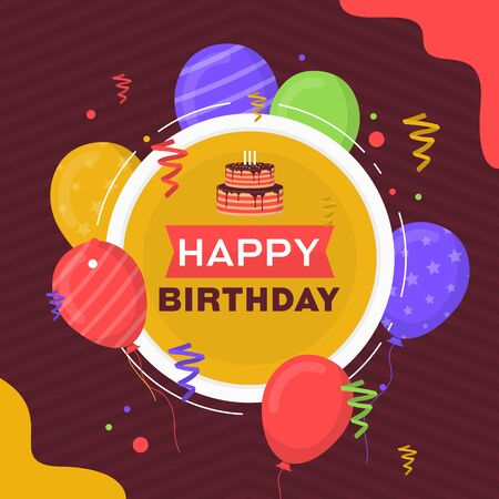 Happy Birthday Celebration Party Balloon Cake Banner Greeting Cardのイラスト素材