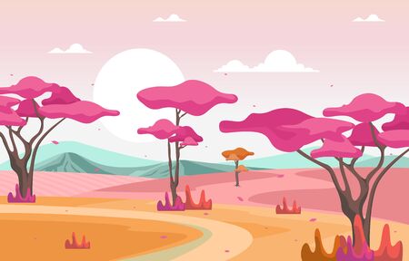 Autumn Fall Spring Season Japan Sakura Tree Mountain Panoramic Landscapeのイラスト素材