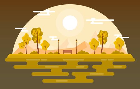 Autumn Fall Season Tree Golden Yellow Nature Panoramic Landscapeのイラスト素材