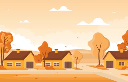 Autumn Fall Season Tree Golden Yellow Nature Panoramic Landscapeのイラスト素材