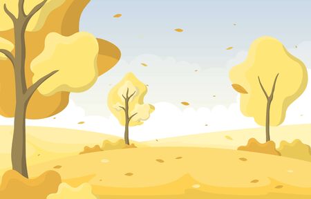 Autumn Fall Season Tree Golden Yellow Nature Panoramic Landscapeのイラスト素材