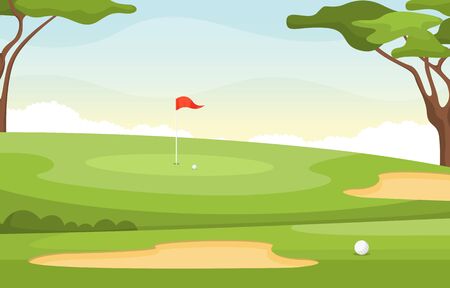 Golf Field Flag Green Grass Tree Outdoor Sport Landscapeのイラスト素材