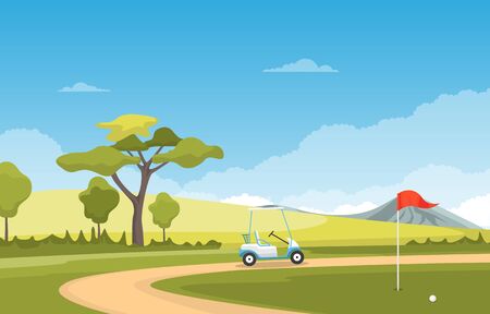 Golf Field Flag Cart Grass Tree Outdoor Sport Landscapeのイラスト素材