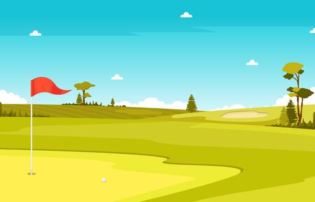 Golf Field Flag Green Grass Tree Outdoor Sport Landscapeのイラスト素材