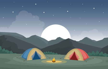 Camping Adventure Outdoor Park Mountain Nature Landscape Cartoon Illustrationのイラスト素材