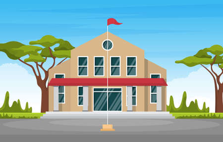 Back to School Education Building Park Outdoor Landscape Cartoon Illustrationのイラスト素材