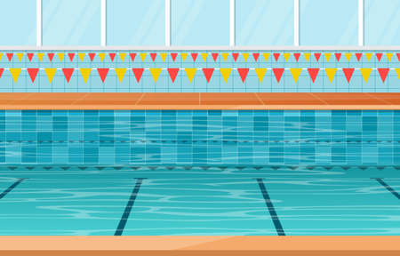 Outdoor Swimming Pool Holiday Healthy Sport Cartoon Illustrationのイラスト素材