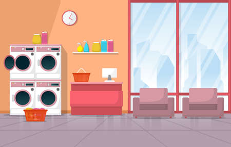 Clean Laundromat Washing Machine Laundry Tools Modern Interiorのイラスト素材