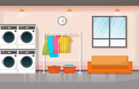 Laundromat Clothes Washing Machine Laundry Tools Modern Interiorのイラスト素材
