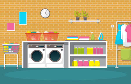 Laundromat Clothes Washing Machine Laundry Tools Modern Interiorのイラスト素材