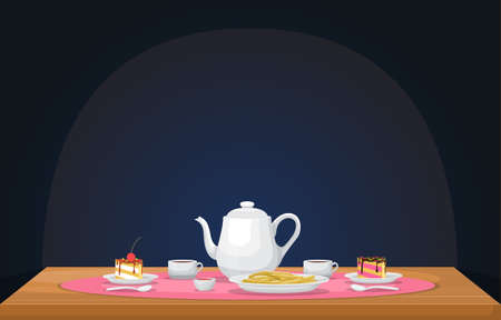 Cup of Coffee on Table Cafe Restaurant Dark Background Illustrationのイラスト素材