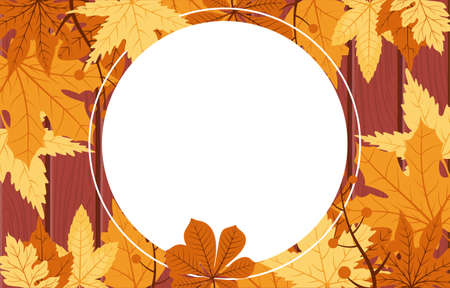 Autumn Fall Season Leaf Greeting Invitation Card Wood Background Bouquetのイラスト素材