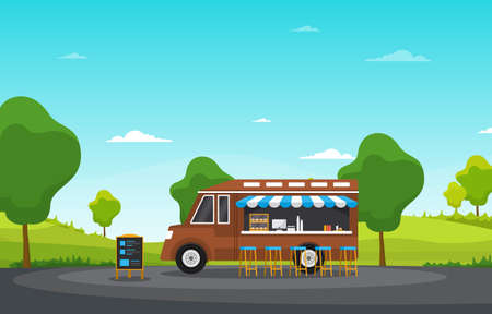 Food Truck Van Car Vehicle Street Shop Park Illustrationのイラスト素材