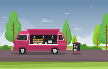 Food Truck Van Car Vehicle Street Shop Park Illustrationのイラスト素材