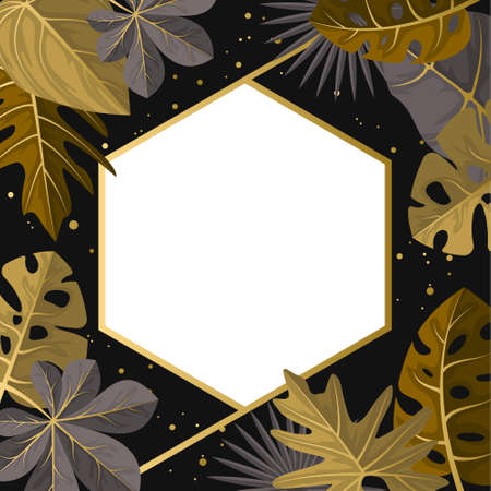 Polygon Golden Tropical Plant Summer Leaf Border Frame Backgroundのイラスト素材
