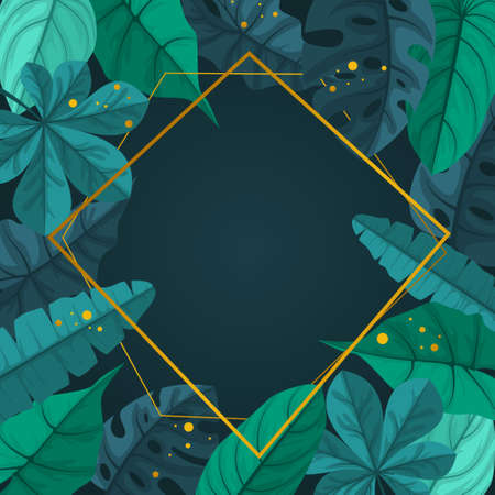 Rectangular Green Tropical Plant Summer Leaf Border Frame Backgroundのイラスト素材