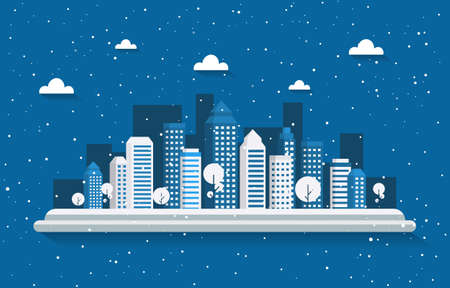 Winter Snow Tree Snowfall City Building Landscape Illustrationのイラスト素材