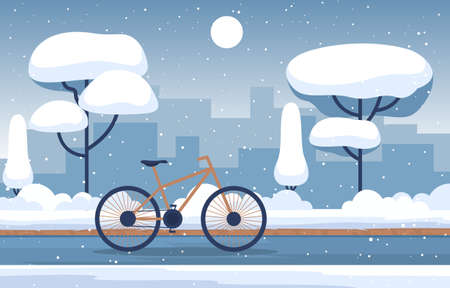 Winter Snow Tree Snowfall City Bike Landscape Illustrationのイラスト素材