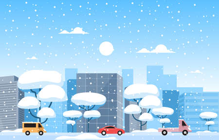 Winter Snow Tree Snowfall City Building Landscape Illustrationのイラスト素材