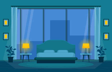 Bedroom Sleeping Room Bed Interior Design Modern Hotel Apartment Illustrationのイラスト素材