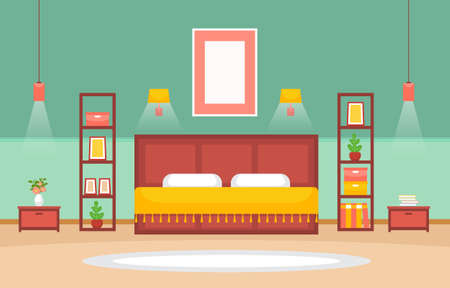 Bedroom Sleeping Room Bed Interior Design Modern House Illustrationのイラスト素材