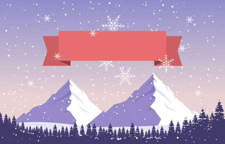 Snowy Mountain Happy New Year Holiday Greeting Card Backgroundのイラスト素材