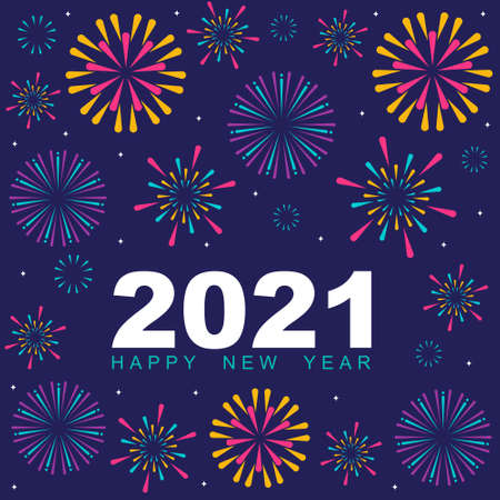 Fireworks Happy New Year Holiday Greeting Card Background Template
