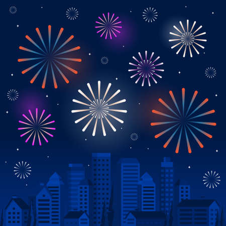 City Fireworks Happy New Year Holiday Greeting Card Backgroundのイラスト素材