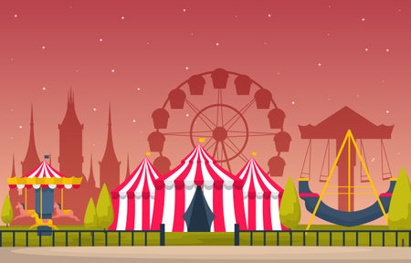 Circus Carousel Amusement Park Happy Holiday Illustrationのイラスト素材