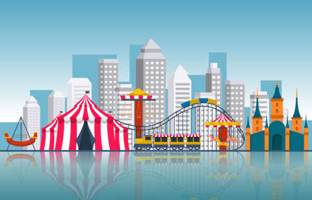 Circus Carousel Amusement Park Happy Holiday Illustrationのイラスト素材