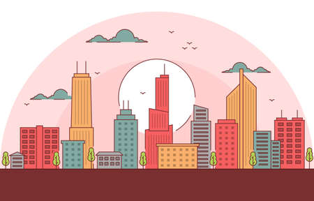 Sunset Urban City Building Cityscape Landscape Skyline Illustrationのイラスト素材