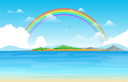 Rainbow above Lake Sea Nature Landscape Scenery Illustrationのイラスト素材