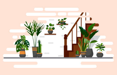 Tropical Houseplant Green Decorative Plant Interior House Illustrationのイラスト素材