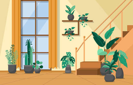 Tropical Houseplant Green Decorative Plant Interior House Illustrationのイラスト素材