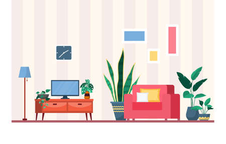 Tropical Houseplant Green Decorative Plant in Living Room Illustrationのイラスト素材