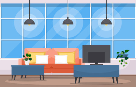 Tropical Houseplant Green Decorative Plant in Living Room Illustrationのイラスト素材