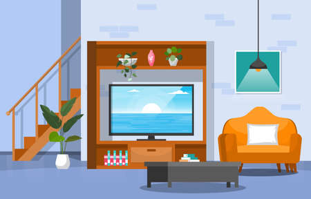 Tropical Houseplant Green Decorative Plant in Living Room Illustrationのイラスト素材