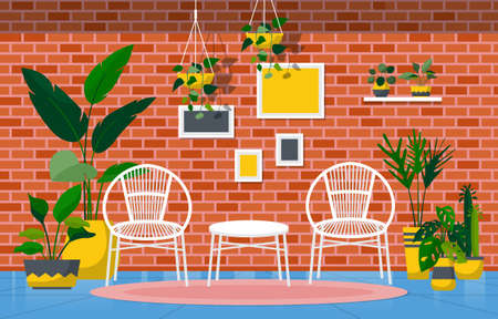 Tropical Houseplant Green Decorative Plant in Living Room Illustrationのイラスト素材