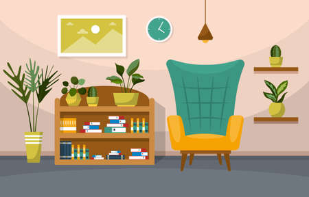 Tropical Houseplant Green Decorative Plant in Living Room Illustrationのイラスト素材
